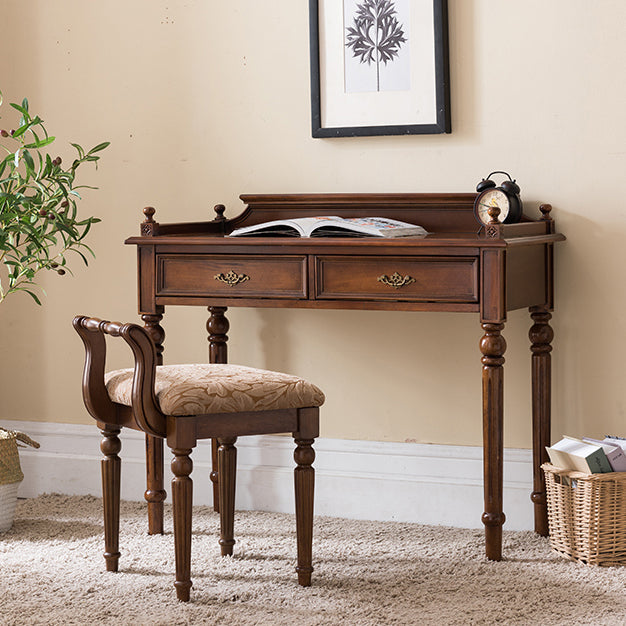 Vintage Fabric Rubber Wood Chair — Dark Brown