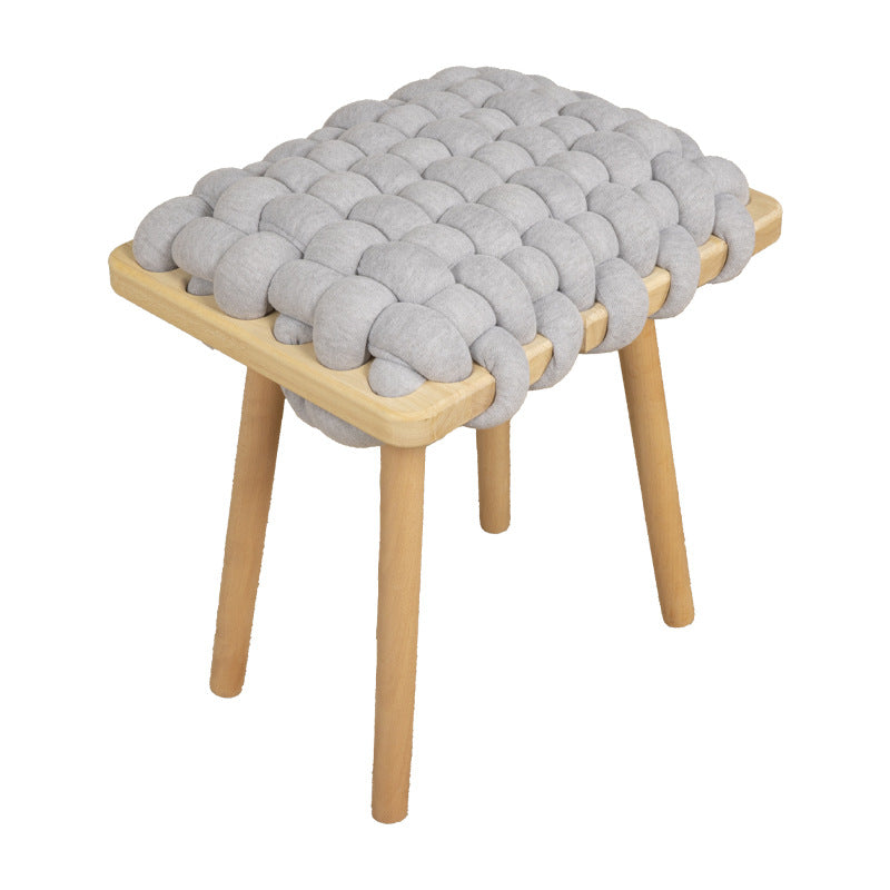 Modern Woven Fabric Wood Footstool