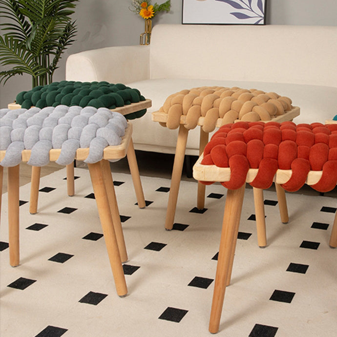 Modern Woven Fabric Wood Footstool