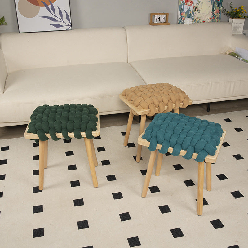 Modern Woven Fabric Wood Footstool — Gray