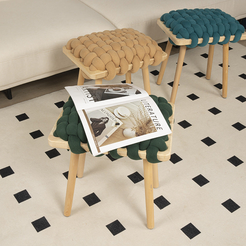 Modern Woven Fabric Wood Footstool