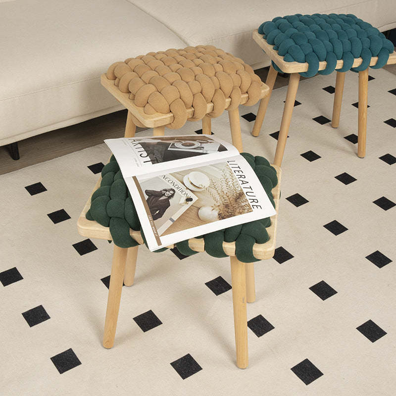 Modern Woven Fabric Wood Footstool