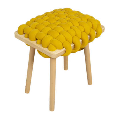Modern Woven Fabric Wood Footstool