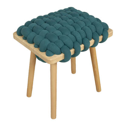 Modern Woven Fabric Wood Footstool