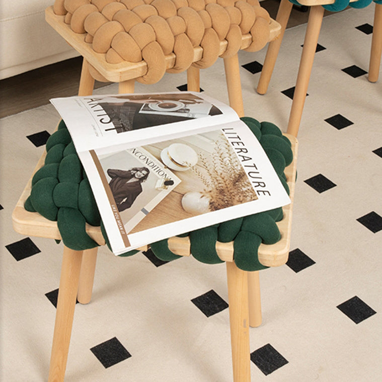 Modern Woven Fabric Wood Footstool — Brick Red