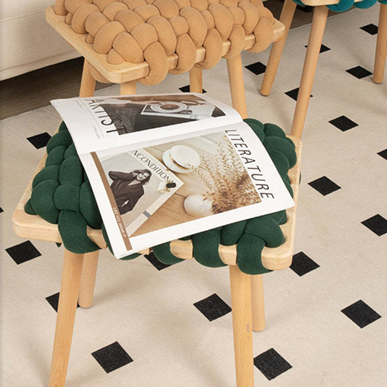 Modern Woven Fabric Wood Footstool — Brick Red