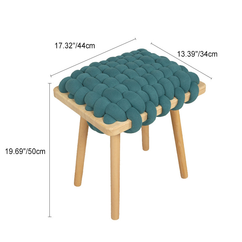 Modern Woven Fabric Wood Footstool — Khaki