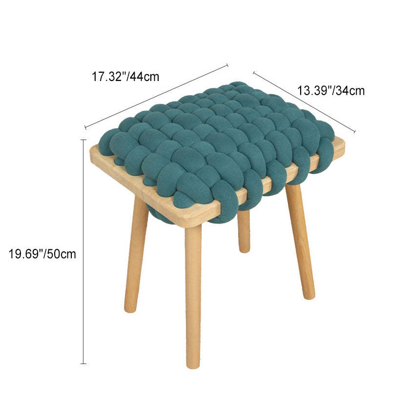 Modern Woven Fabric Wood Footstool — Khaki