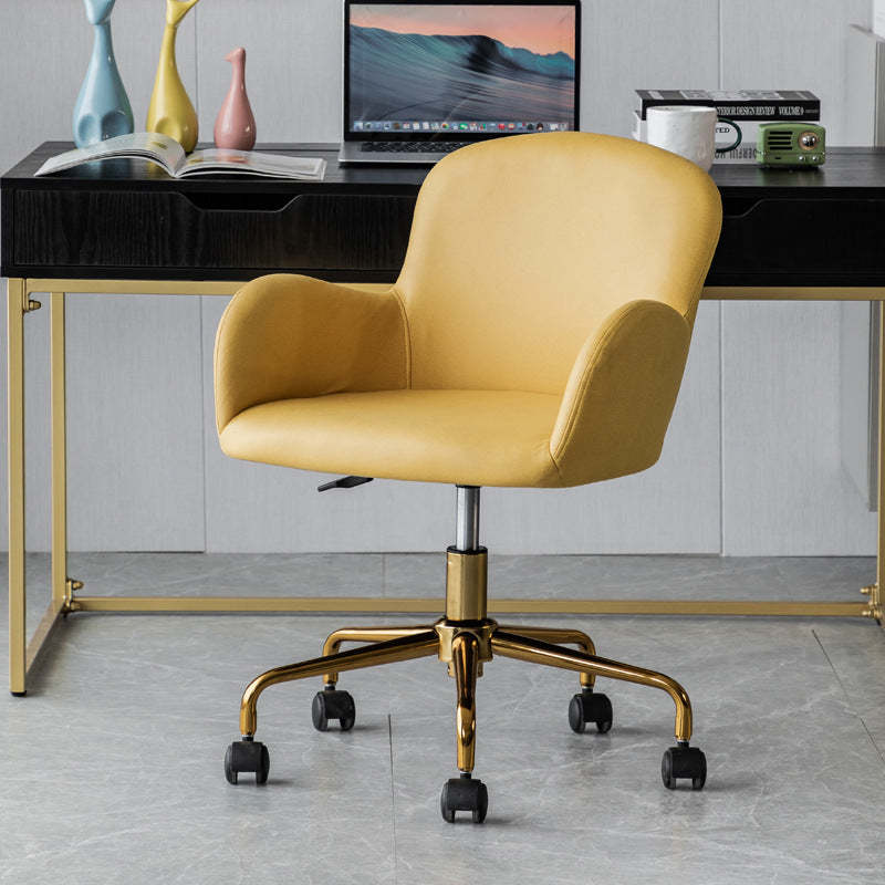 Modern Fabric Stainless Steel Desk Armchair — Yellow