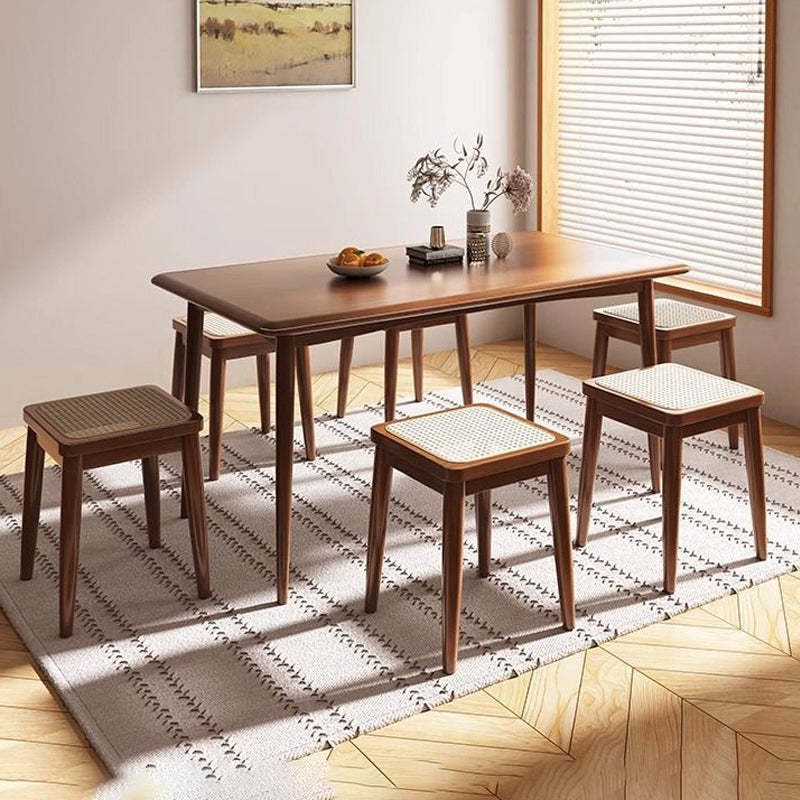 Boho Rattan Solid Wood Dining Chair — Walnut Color