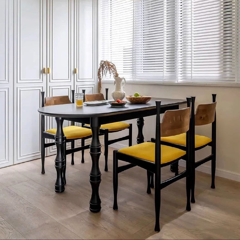 Modern Ash Wood Velvet Dining Chair — Walnut Color / Yellow