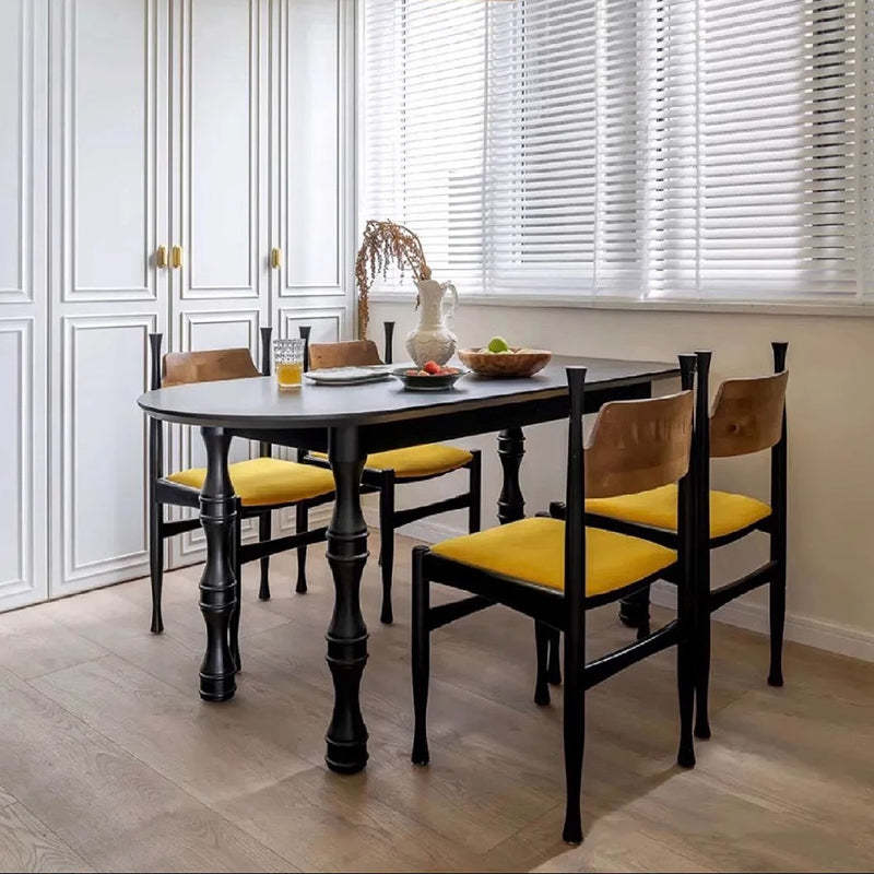 Modern Ash Wood Velvet Dining Chair — Walnut Color / Yellow