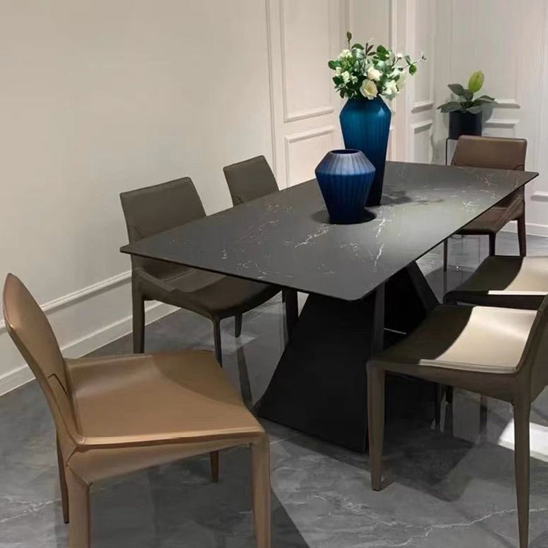 Minimalist Steel Saddle Leather Dining Chair — Black
