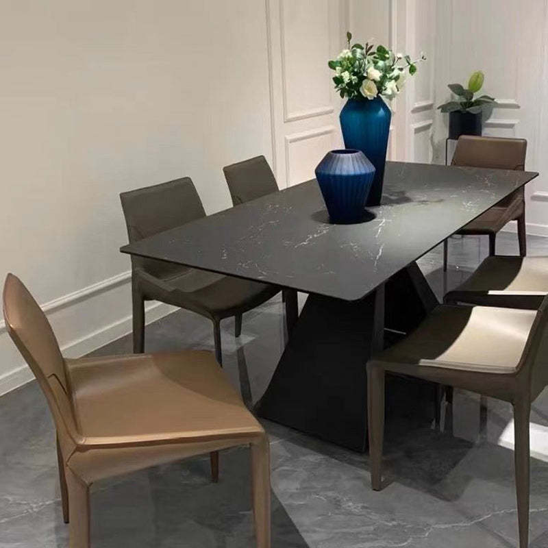 Minimalist Steel Saddle Leather Dining Chair — Black