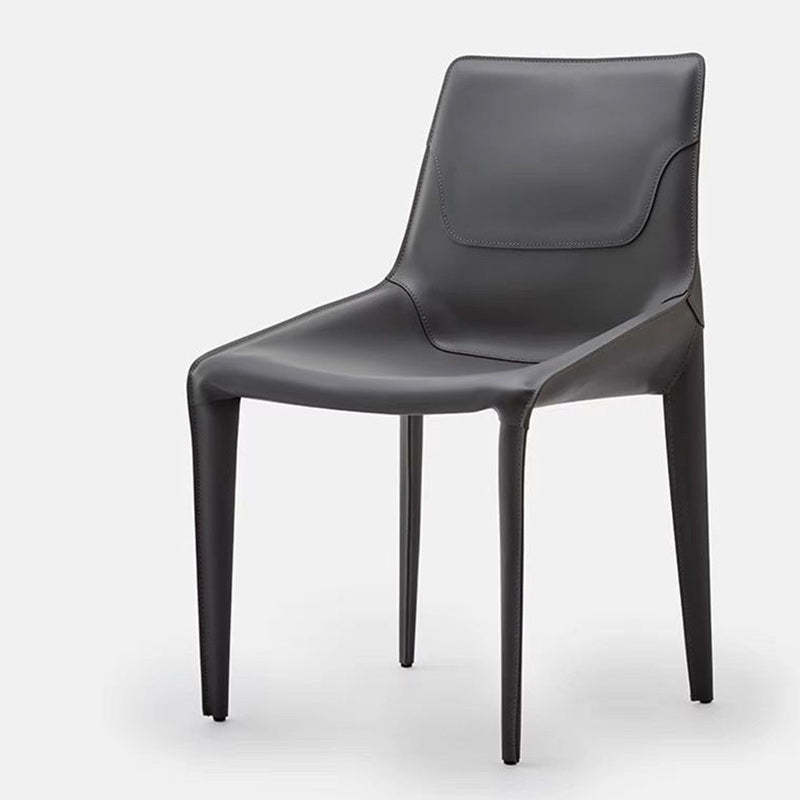 Minimalist saddle gray leather steel dining chairs & benches, Lighom