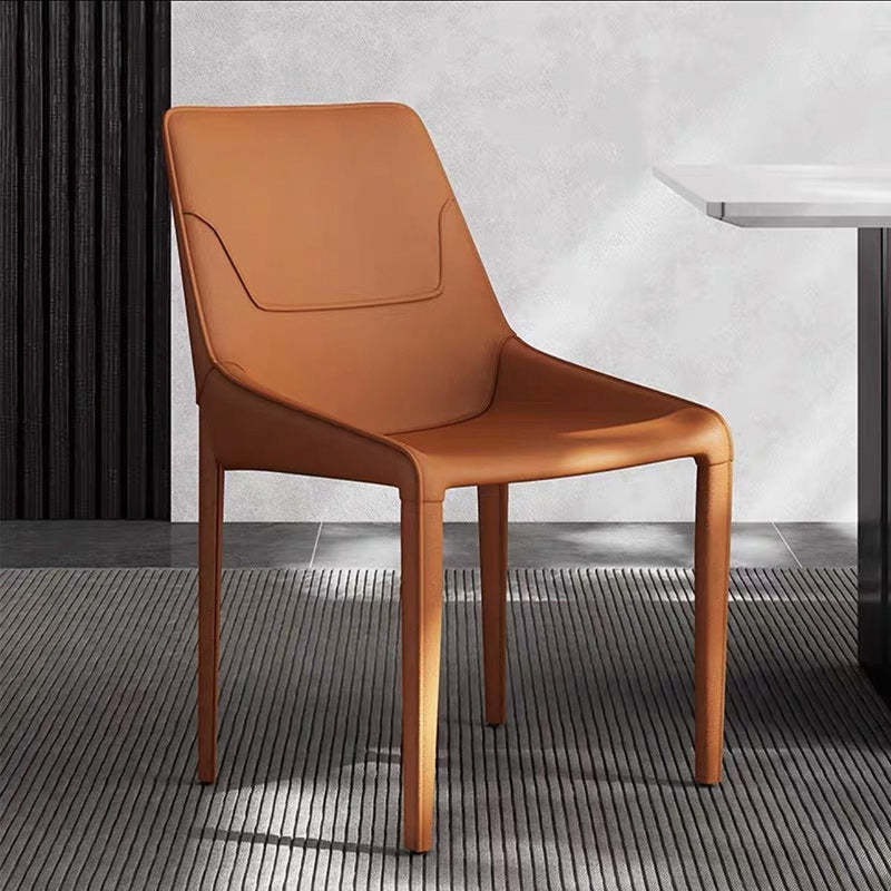 Minimalist Steel Saddle Leather Dining Chair