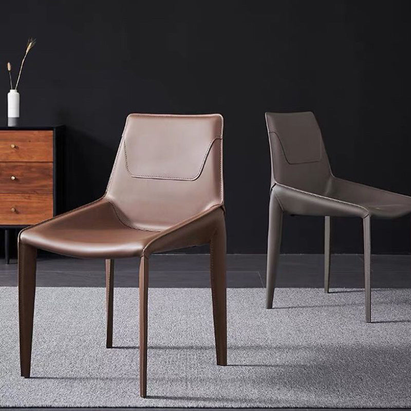Minimalist Steel Saddle Leather Dining Chair — Orange