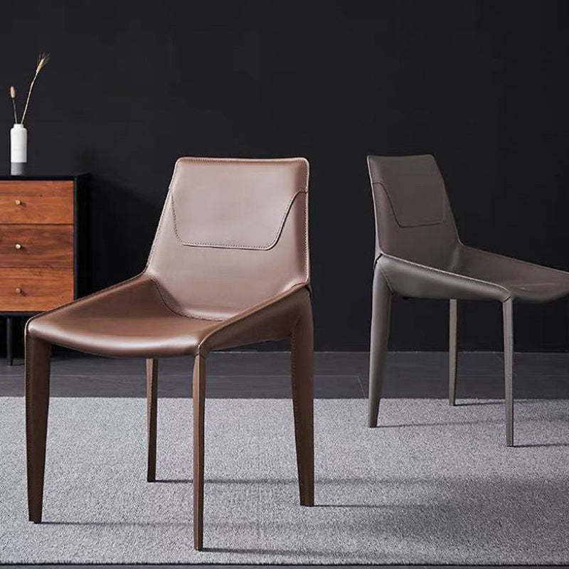 Minimalist Steel Saddle Leather Dining Chair — Orange