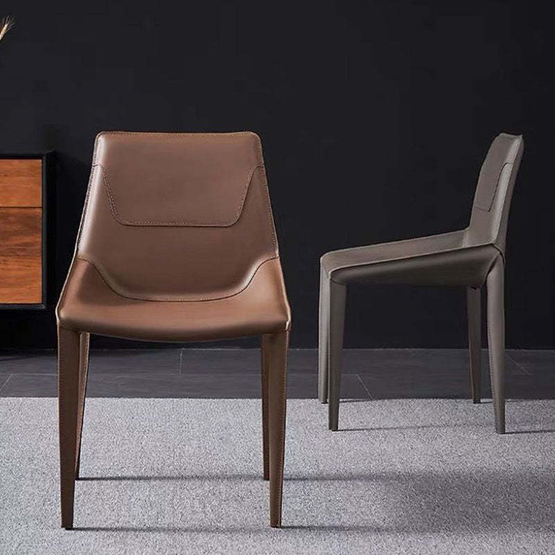 Minimalist Steel Saddle Leather Dining Chair