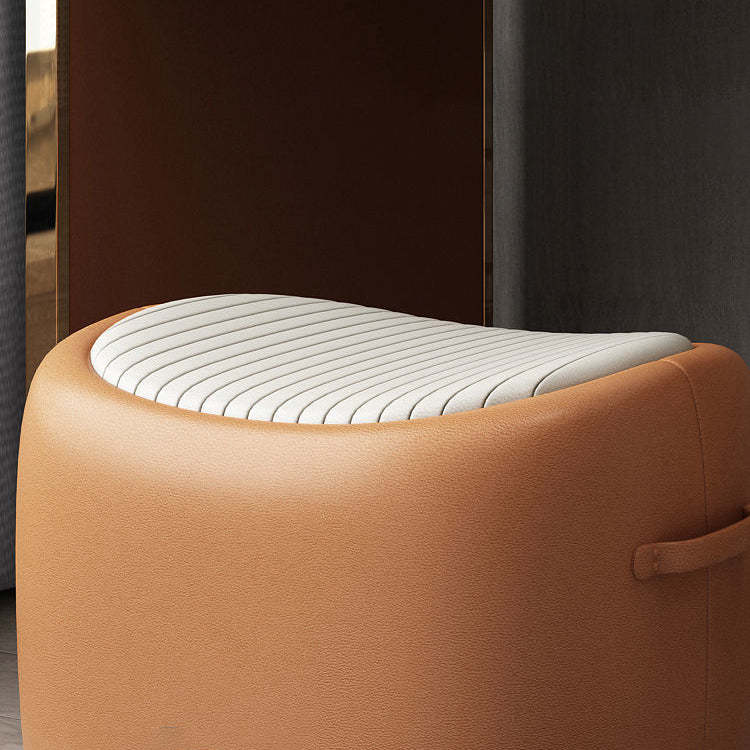 Scandinavian Wood Leather Footstool
