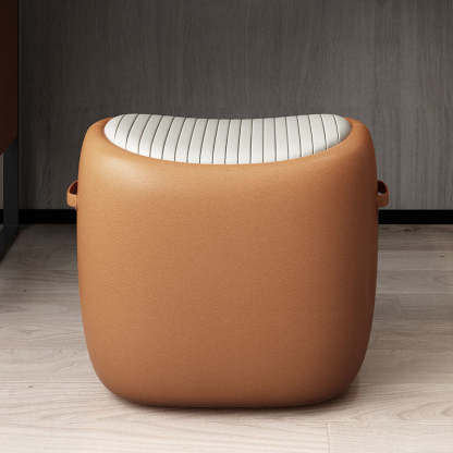 Scandinavian Wood Leather Footstool — Brown