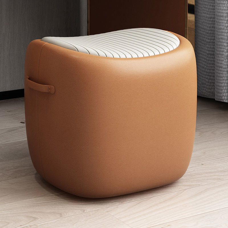 Scandinavian Wood Leather Footstool