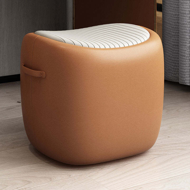 Scandinavian Wood Leather Footstool