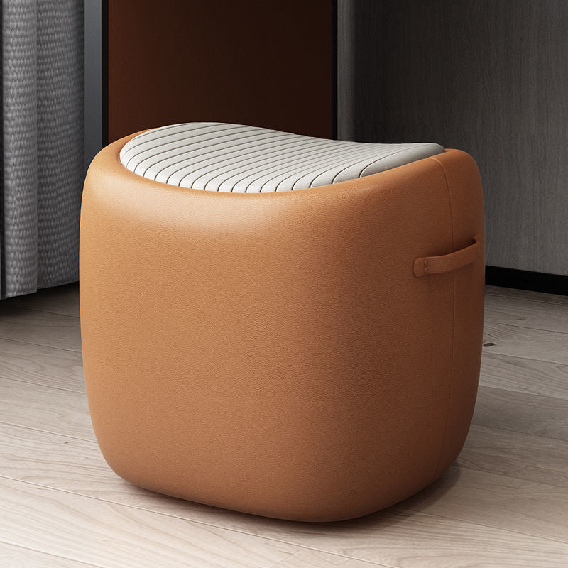 Scandinavian Wood Leather Footstool