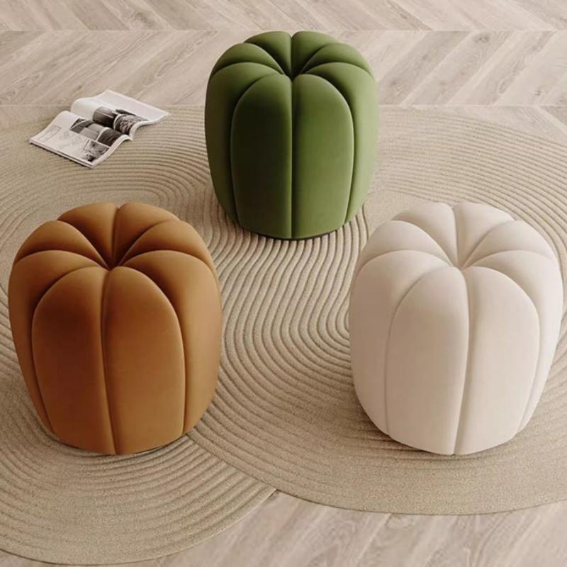 Scandinavian Pumpkin Flannel Wood Vanity Stool Backless — Brown