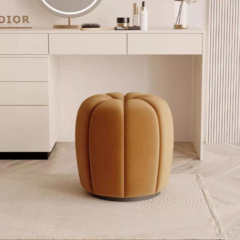 Scandinavian Pumpkin Flannel Wood Vanity Stool Backless
