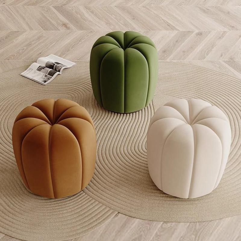 Scandinavian Pumpkin Flannel Wood Vanity Stool Backless