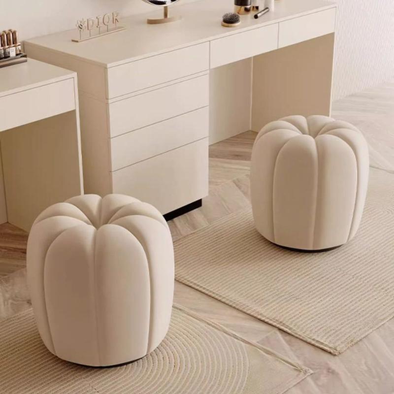 Scandinavian Pumpkin Flannel Wood Vanity Stool Backless — Matcha Green