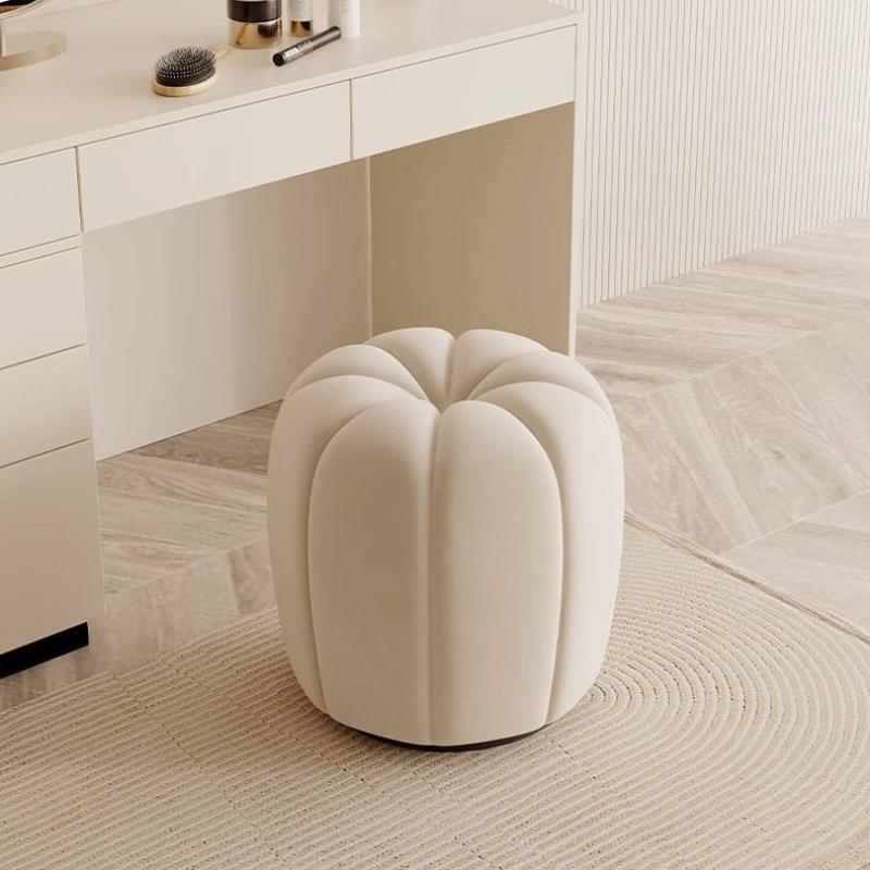 Scandinavian Pumpkin Flannel Wood Vanity Stool Backless — Off White