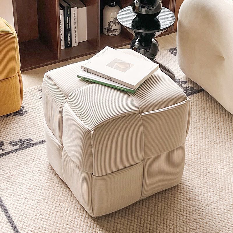 Nordic Corduroy Wood Footstool — Off White