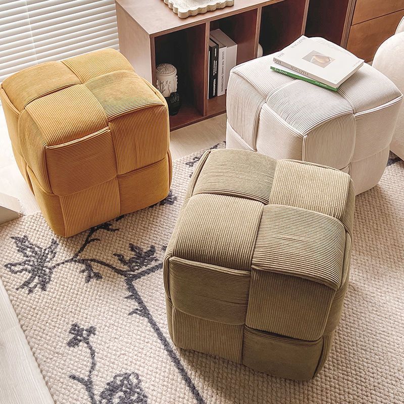 Nordic Corduroy Wood Footstool — Turmeric