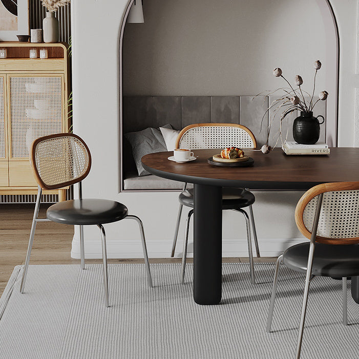 Boho Leather Rattan Steel Dining Chair