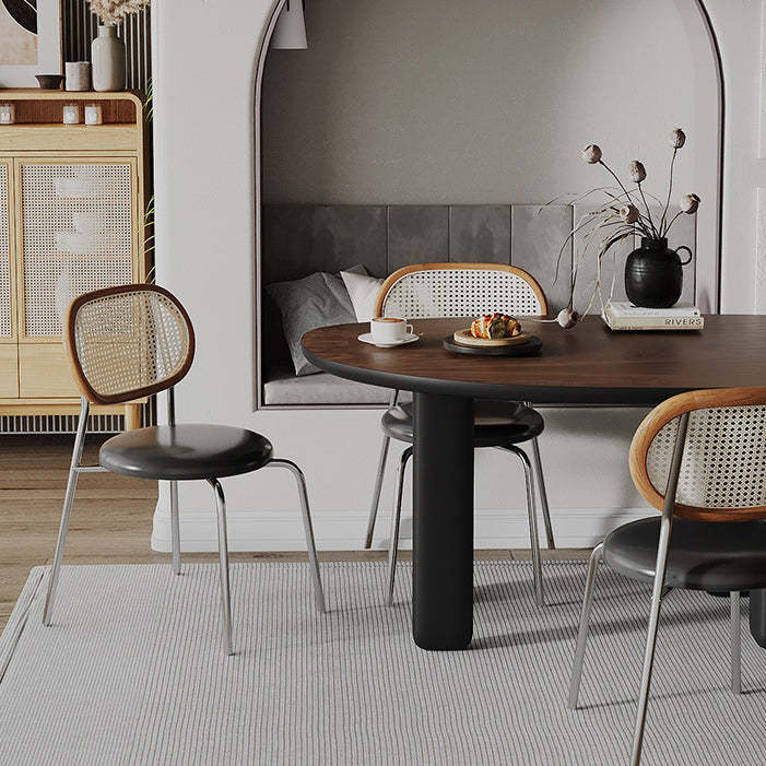 Boho Leather Rattan Steel Dining Chair