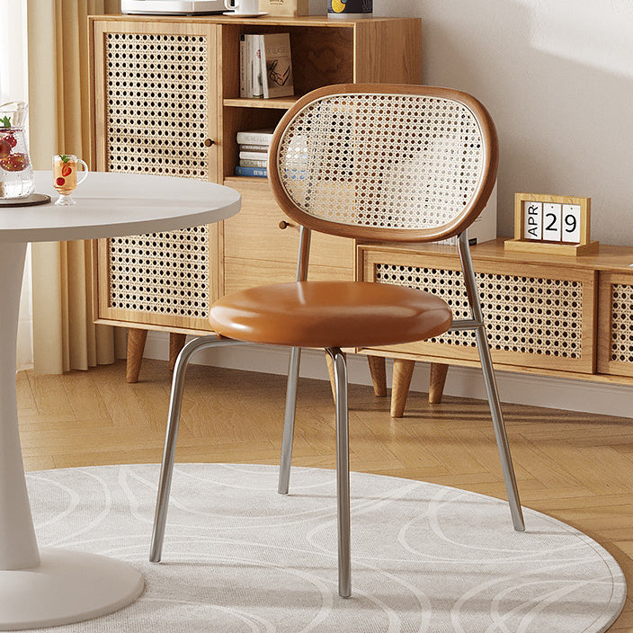 Boho Leather Rattan Steel Dining Chair