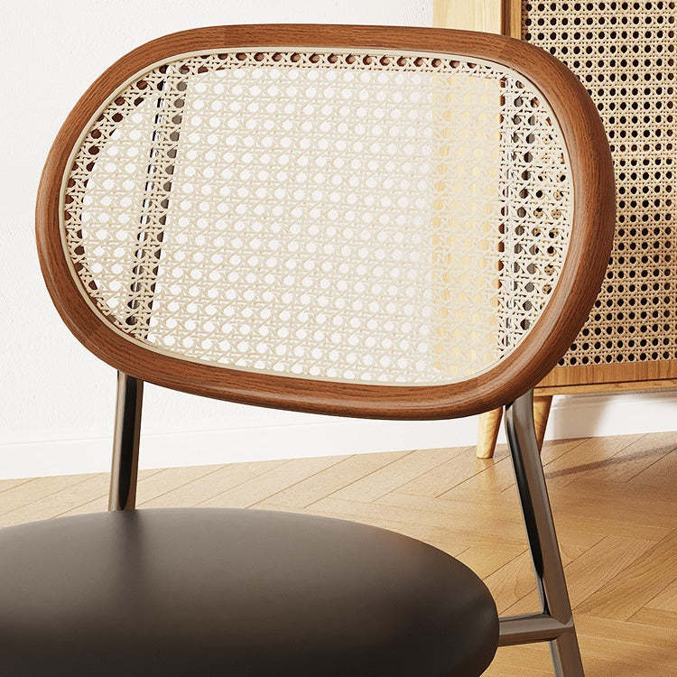 Boho Leather Rattan Steel Dining Chair
