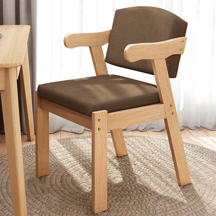 Nordic Fabric Solid Wood Desk Armchair — Dark Brown
