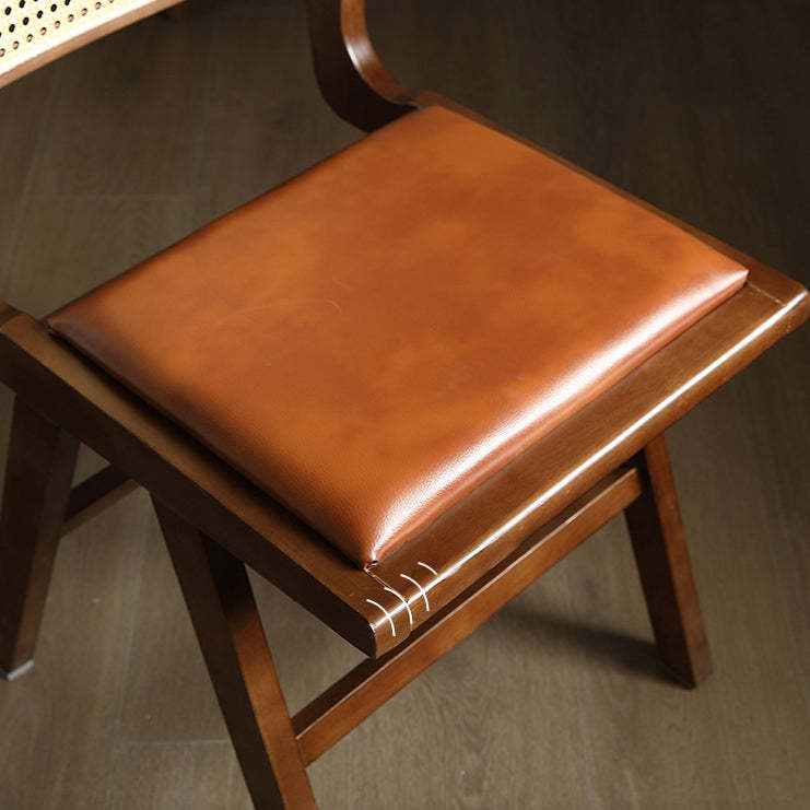 Retro Leather Rubberwood Rattan Dining Chair