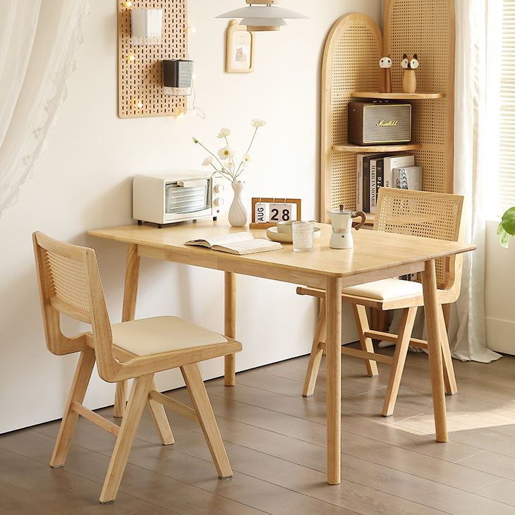 Retro Leather Rubberwood Rattan Dining Chair
