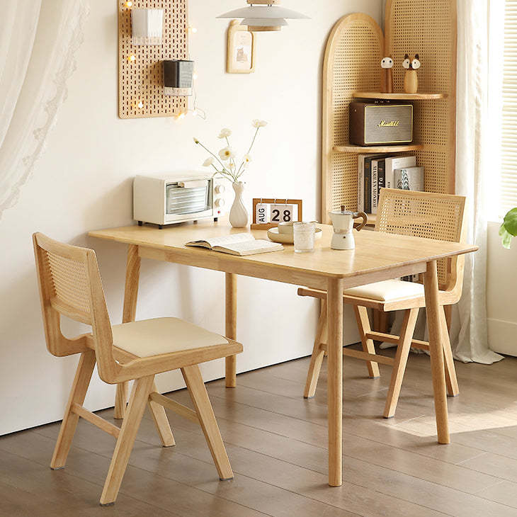 Retro Leather Rubberwood Rattan Dining Chair