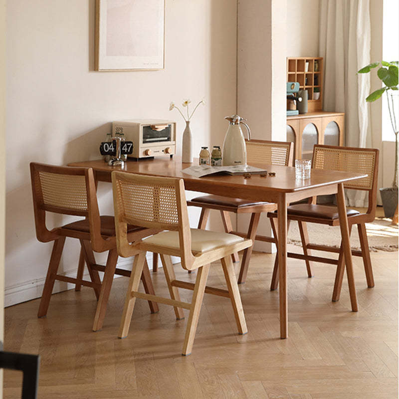Retro Leather Rubberwood Rattan Dining Chair