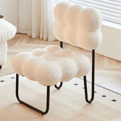 Modern Cream Coil Velvet Steel Vanity Stool