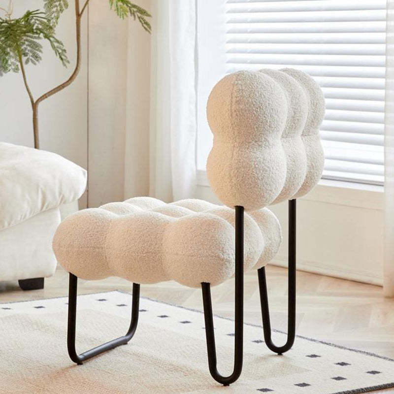 Modern Cream Coil Velvet Steel Vanity Stool