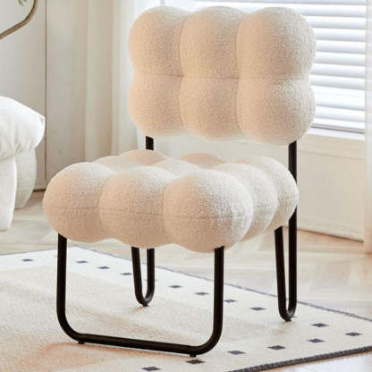 Modern Cream Coil Velvet Steel Vanity Stool