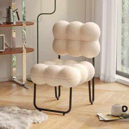 Modern Cream Coil Velvet Steel Vanity Stool — White