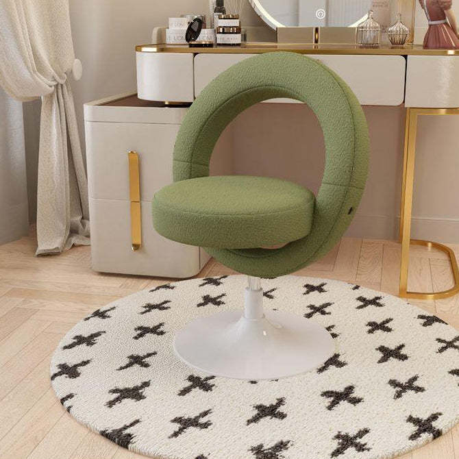 Modern Round Lambswool Steel Vanity Stool — Green