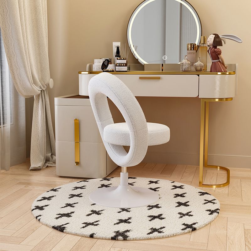 Modern Round Lambswool Steel Vanity Stool — White